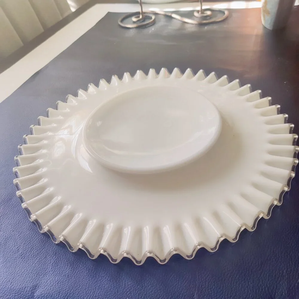 Fenton Silver Crest Milk Glass Platter - Cake Plate 12.5